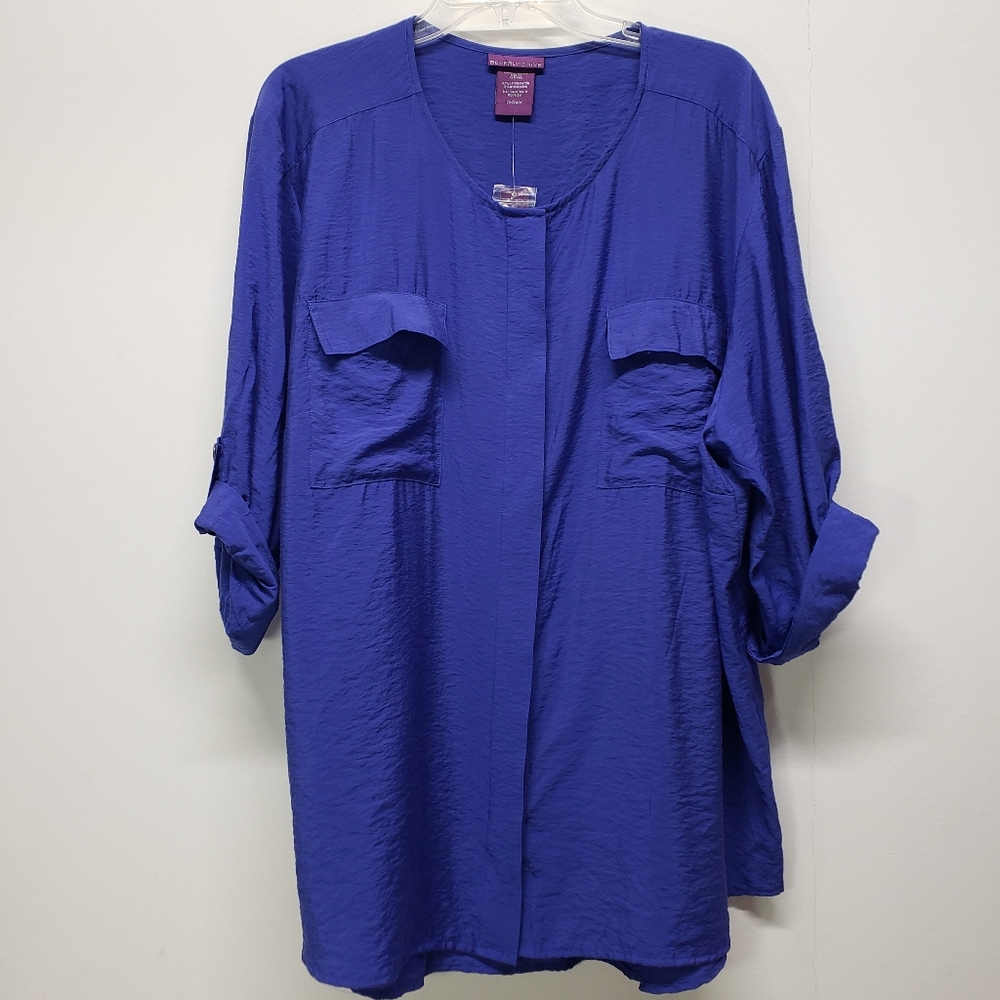 Woman Plus Long Sleeve Button Front Shirt Blouse Size 20/22W Clematis Blue New